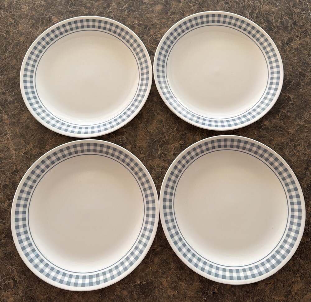 Corelle GINGHAM BLUE 10" Set of 4 Luncheon Dinner Plates
